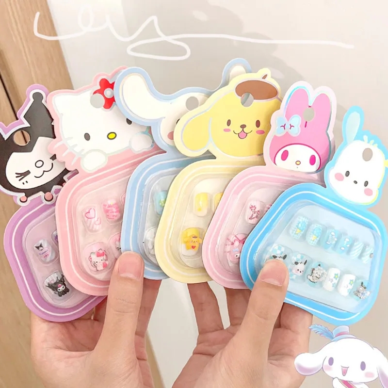 Cartoon Sanrio Kids Nail Sticker Cute Hello Kitty Cinnamoroll Kuromi Children Self Adhesive Nail Patch Accessories Girl Toy Gift