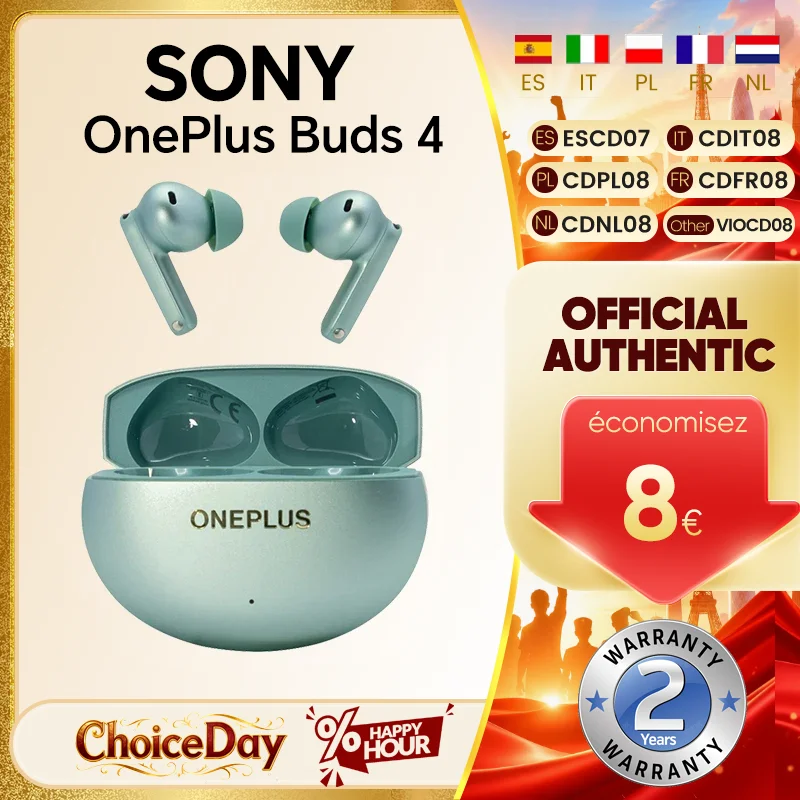 OnePlus Buds 4 Version Globale Originale Réduction Active du Bruit ANC Dynamique 55 dB Bluetooth 5.4 Connexion Stable Audio Haute Résolution IP55