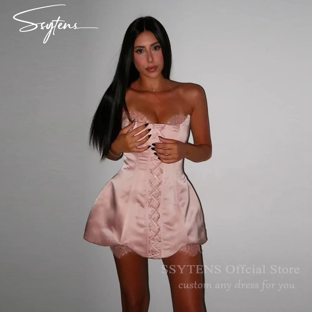 

SSYTENS Charming Short Pink Evening Dresses Strapless A-Line Birthday Party Dress Vestidos Sexy Mini Cocktail Gowns Customized