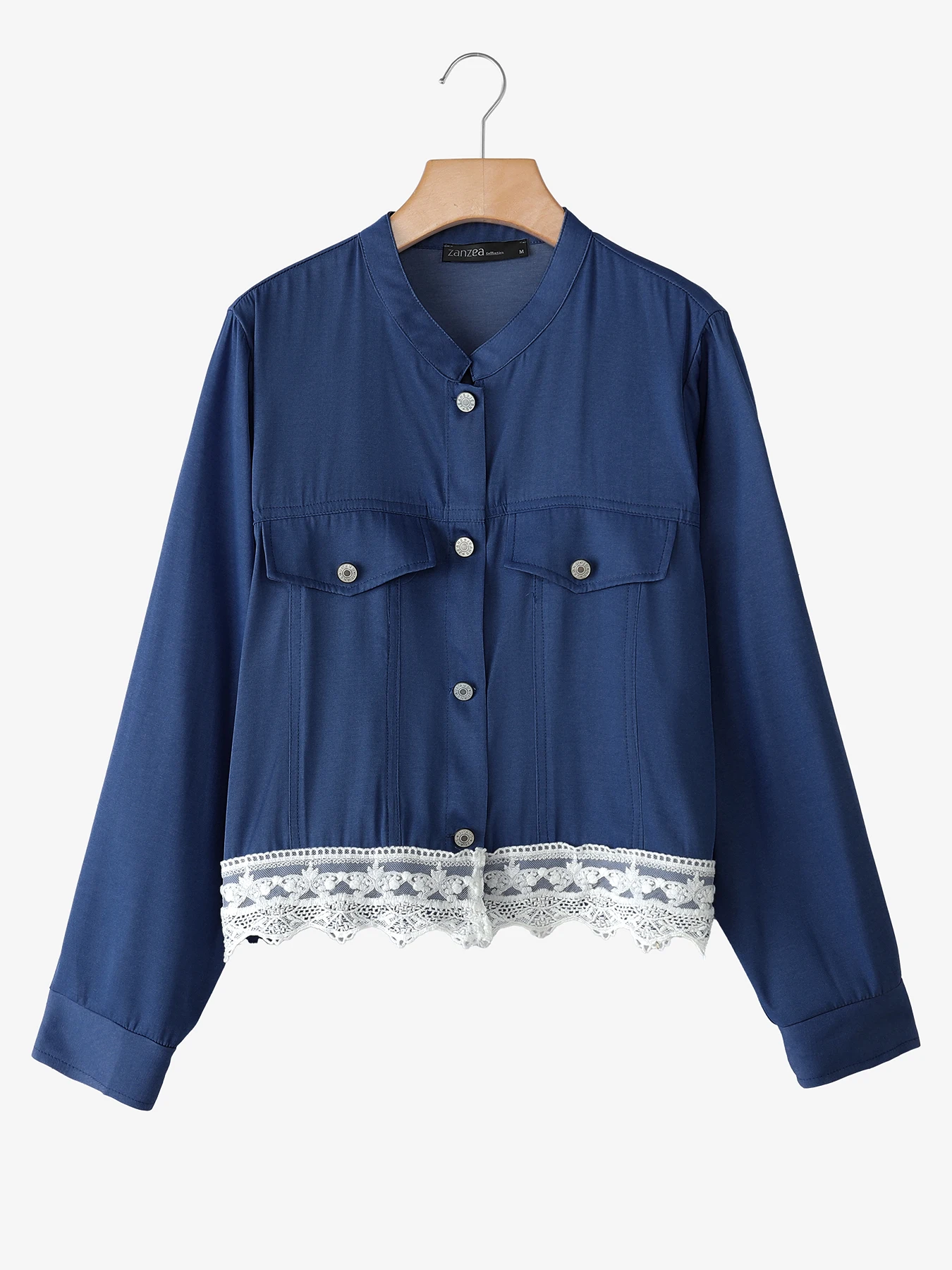 เสื้อเชิ้ตผู้หญิงสไตล์ฤดูใบไม้ร่วง ZAZNEA แขนยาว เสื้อคลุมตัวยาวติดกระดุม เสื้อเบลาส์ลำลอง แต่งผ้าลูกไม้ เสื้อหลวมสไตล์สตรีท เสื้อคลุมคาร์ดิแกน