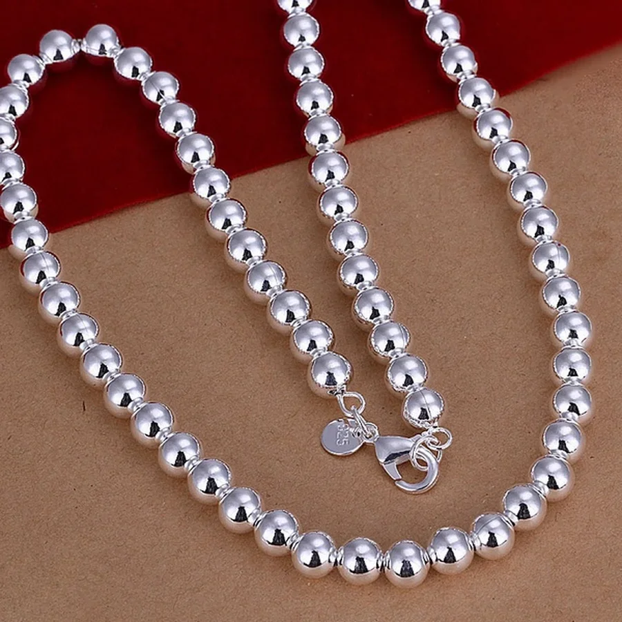 

4-10MM Beads Chain 925 Sterling Silver Necklace Exquisite Wedding Luxury Gorgeous Charm Fashion for Women Lady 50cm Jewelry