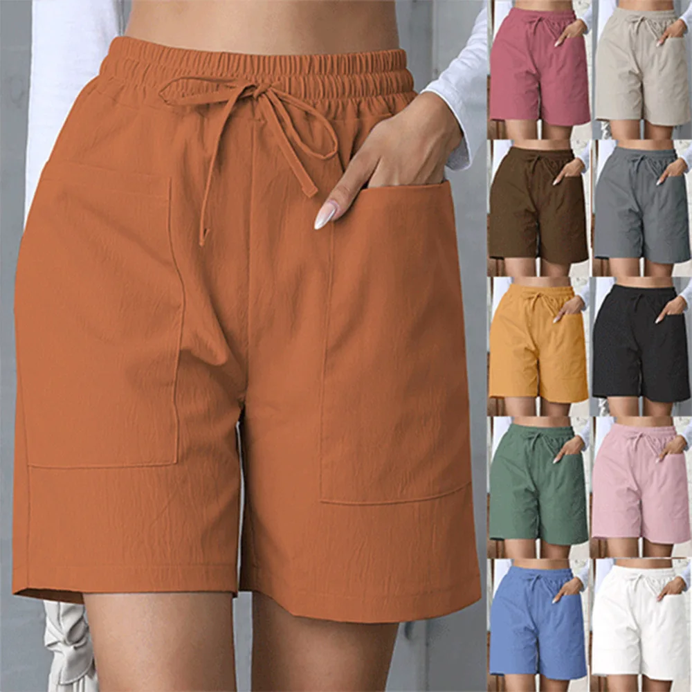 

New Solid High Waist Casual Women's Shorts 2026 Summer Loose Pockets Drawstring Wide-leg Pants
