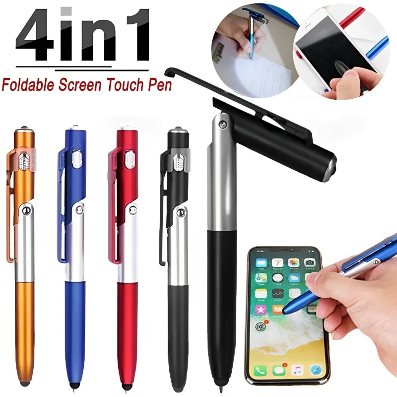 4 in 1 Touch Pen Ballpoint Pens with LED Light Folding Stand for Phone Holder Night Reading Stationery Pencil for Office School