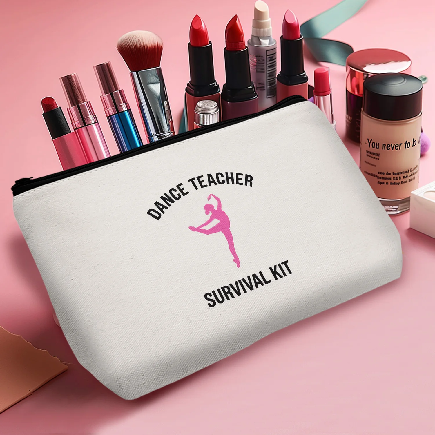 1Pc Inspirational Dance Elegant Cosmetic Bag Durable And Stylish Zipper Portable Women'S Makeup Bag For Daily Use And Travel