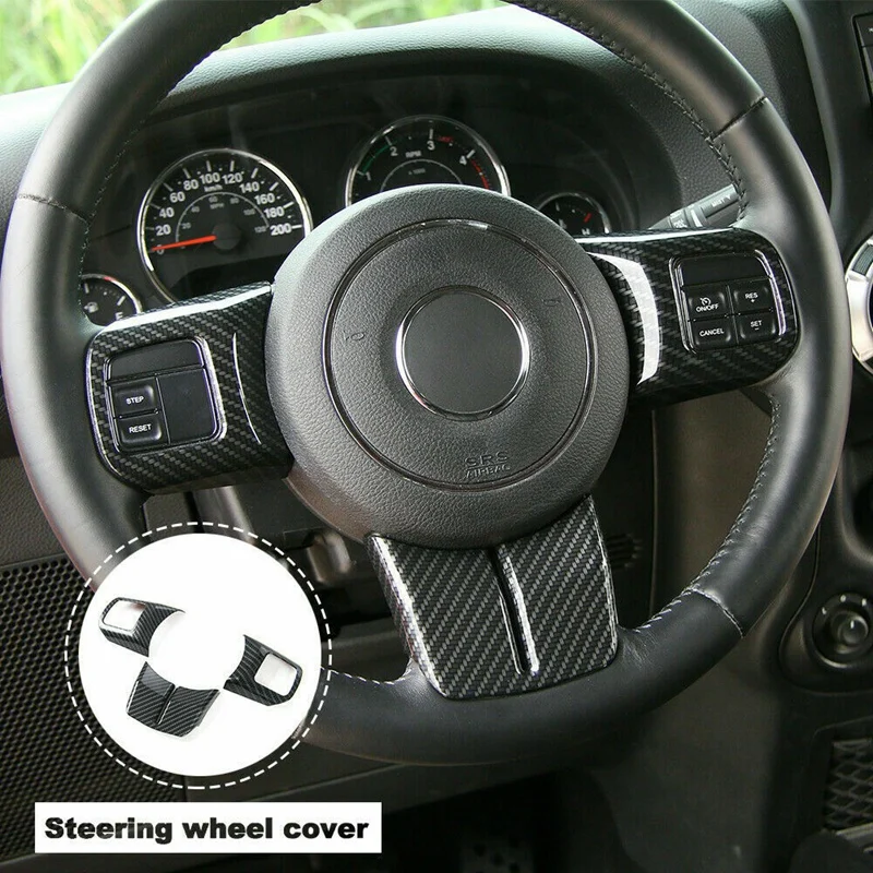 Carbon Fiber Steering Wheel Decoration Trim for Jeep Wrangler JK Compass Grand Cherokee 2011-2017