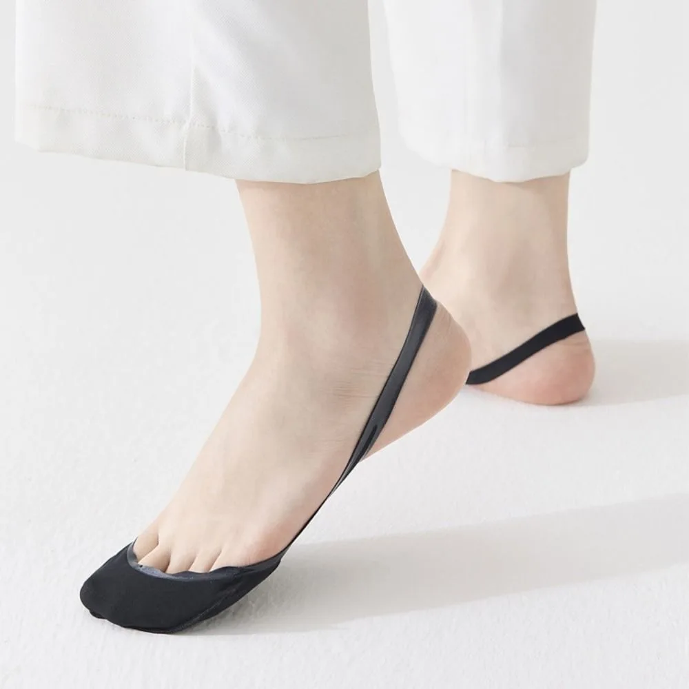 

4Pairs Simple Ultra-thin Ice Silk Socks Anti-slip Hosiery Half Feet Socks Shallow Mouth Invisible Half Palm Boat Socks Women