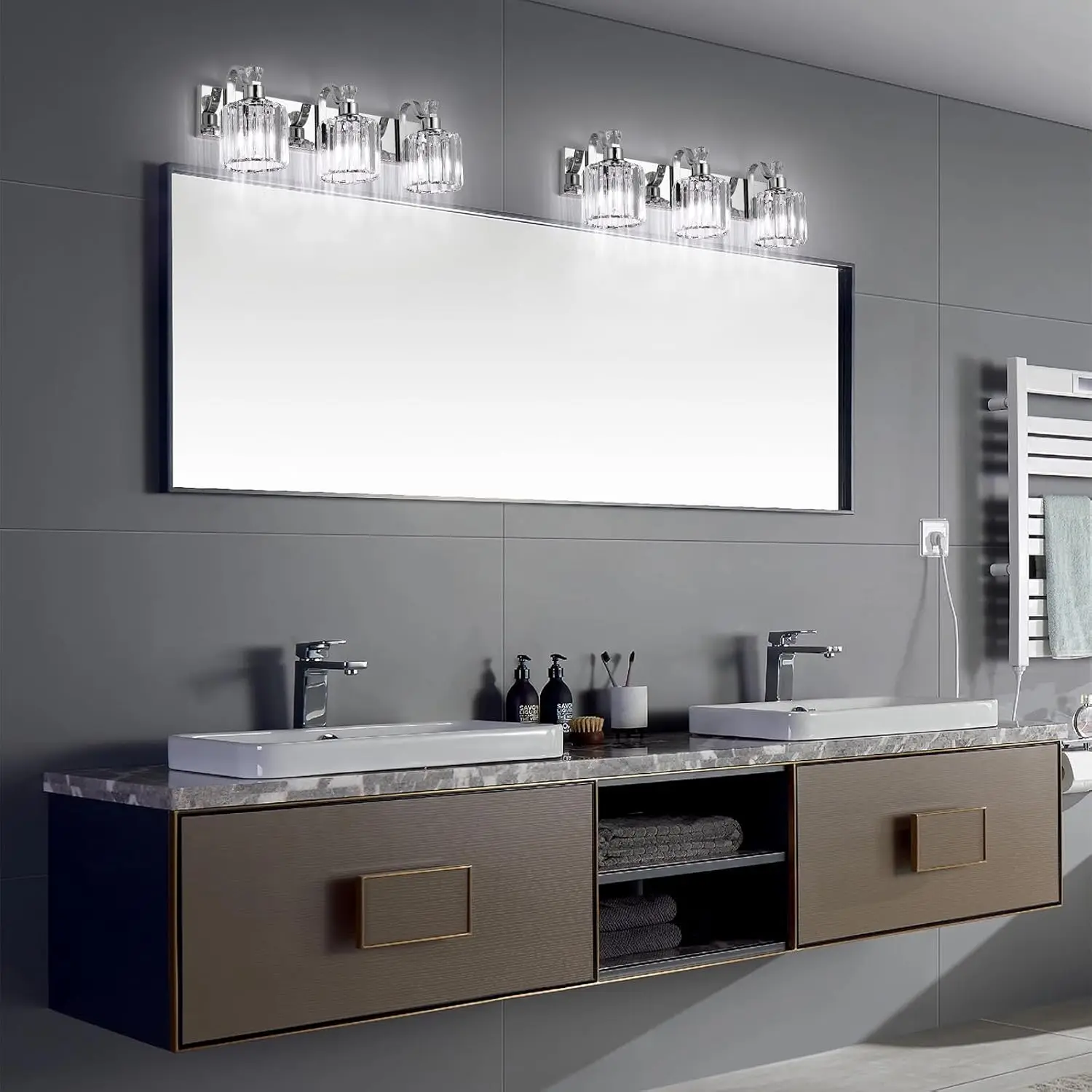 تركيبات أضواء الحمام الكريستالية الحديثة فوق مرآة الزجاج E26 قاعدة لمبة الجدار مصباح لغرفة النوم غرفة المعيشة المدخل المطبخ