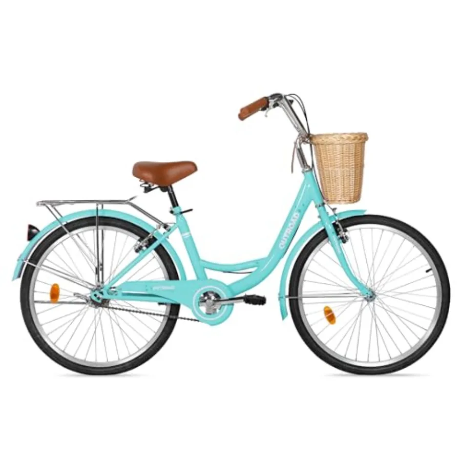 

Beach Cruiser Bike for Adult Womens Bicycle with Rattan Front Basket 24 26 Inch Comfort Bikes with Adjustable Seat and Dual V-B