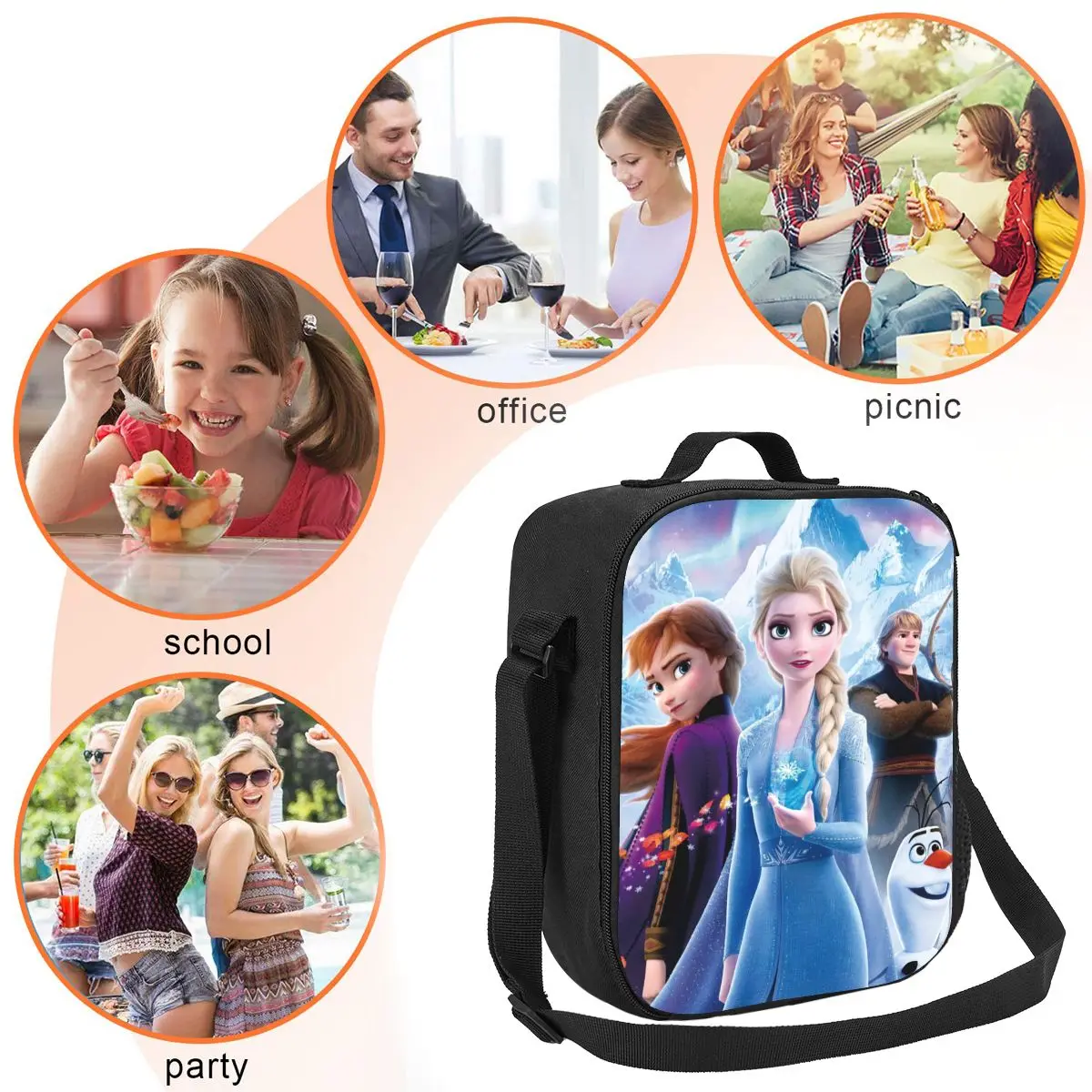 Custom Frozen Princess Elsa Anna Olaf borsa termica per il pranzo per le donne Cartoon Anime Cooler Thermal Food Lunch Box School