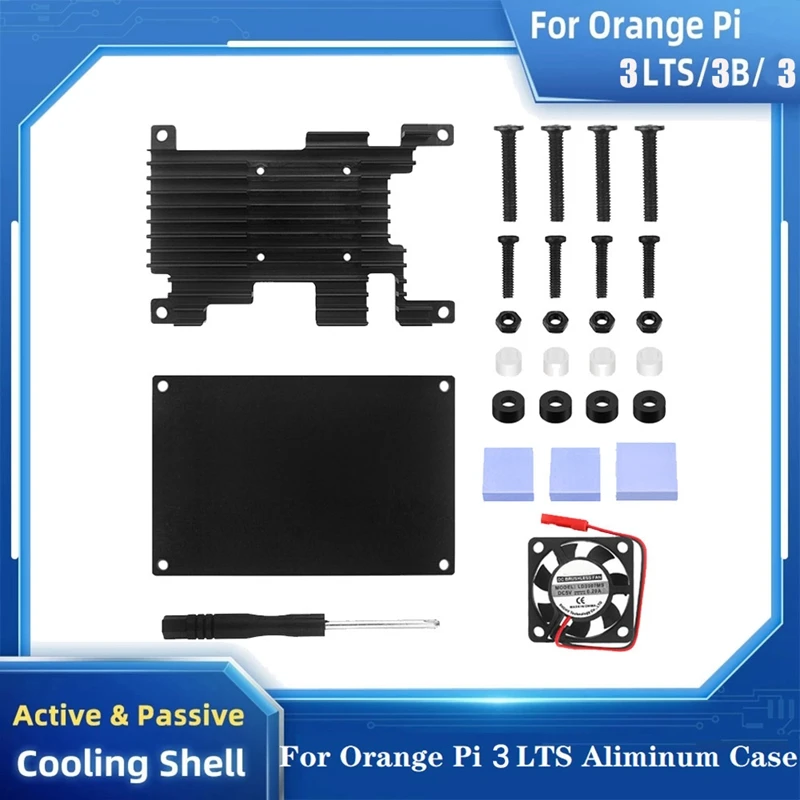 

Защитный чехол из алюминиевого сплава для Orange Pi 3 LTS с вентилятором охлаждения 30X30 + термоподушка активное пассивное охлаждение металлический корпус