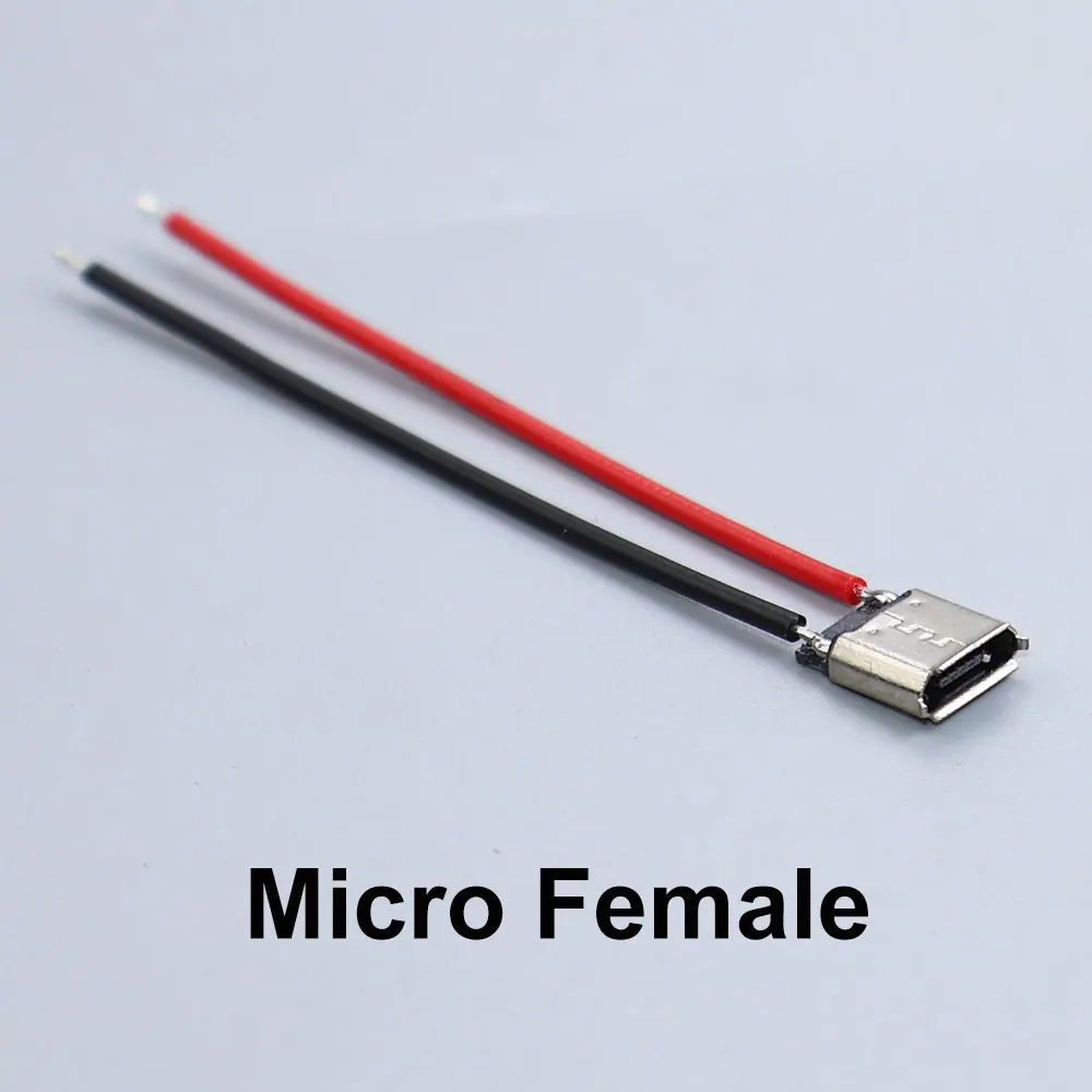 JCD 2-Pin Micro-USB Typ-C Stecker Buchse Schweißkabel Steckverbinder Gerade für Handy-Ladeanschluss Ladebuchse