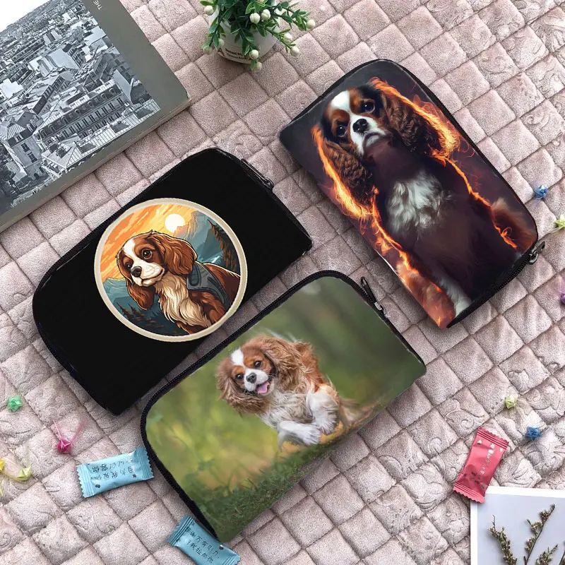 Cute Cavalier King Charles Spaniel Dog Wallet Puppy Spaniels Women Credit Card Earphone Holder Coin Money Bag Purse Long Wallet