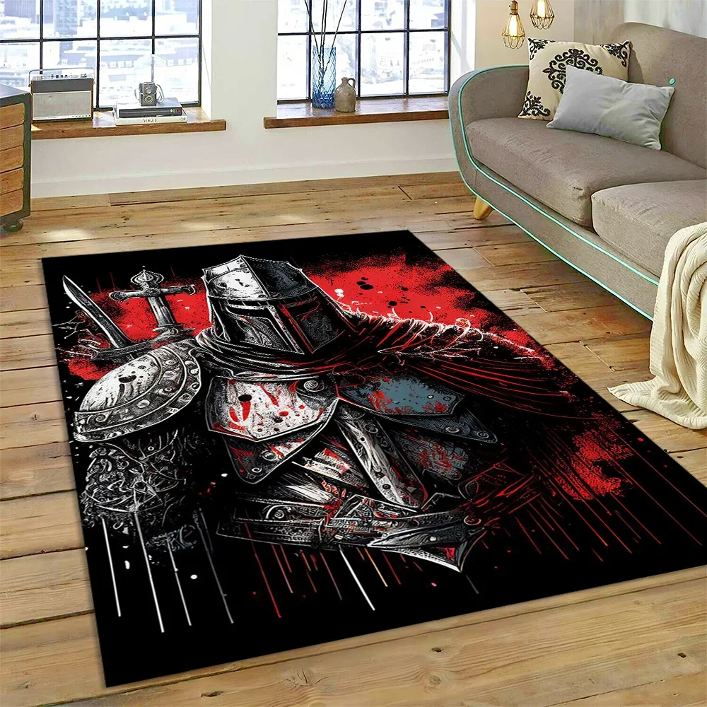 3D Templar Black Knight Crusaders Cartoon Carpet Rug for Home Living Room Bedroom Sofa Doormat Decor,Kids Area Rug Non-slip Mat