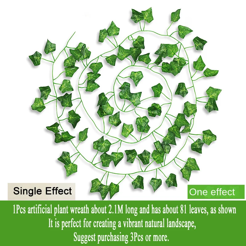 Искусственное растение 2,1 м, венок из зеленых листьев плюща, шелковая висячая лоза, украшение для семейного сада, свадьбы, вечеринки «сделай сам», искусственный венок, листья
