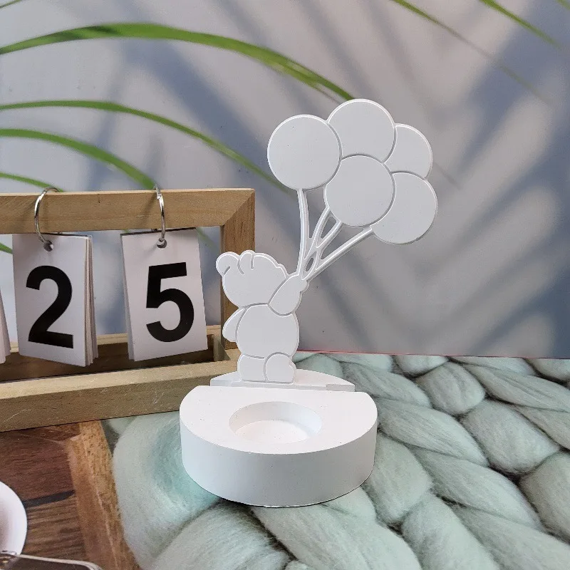 DIY 곰 당겨 풍선 캔들 홀더 장식 실리콘 금형 데스크탑 장식 플러그 석고 수지 금형