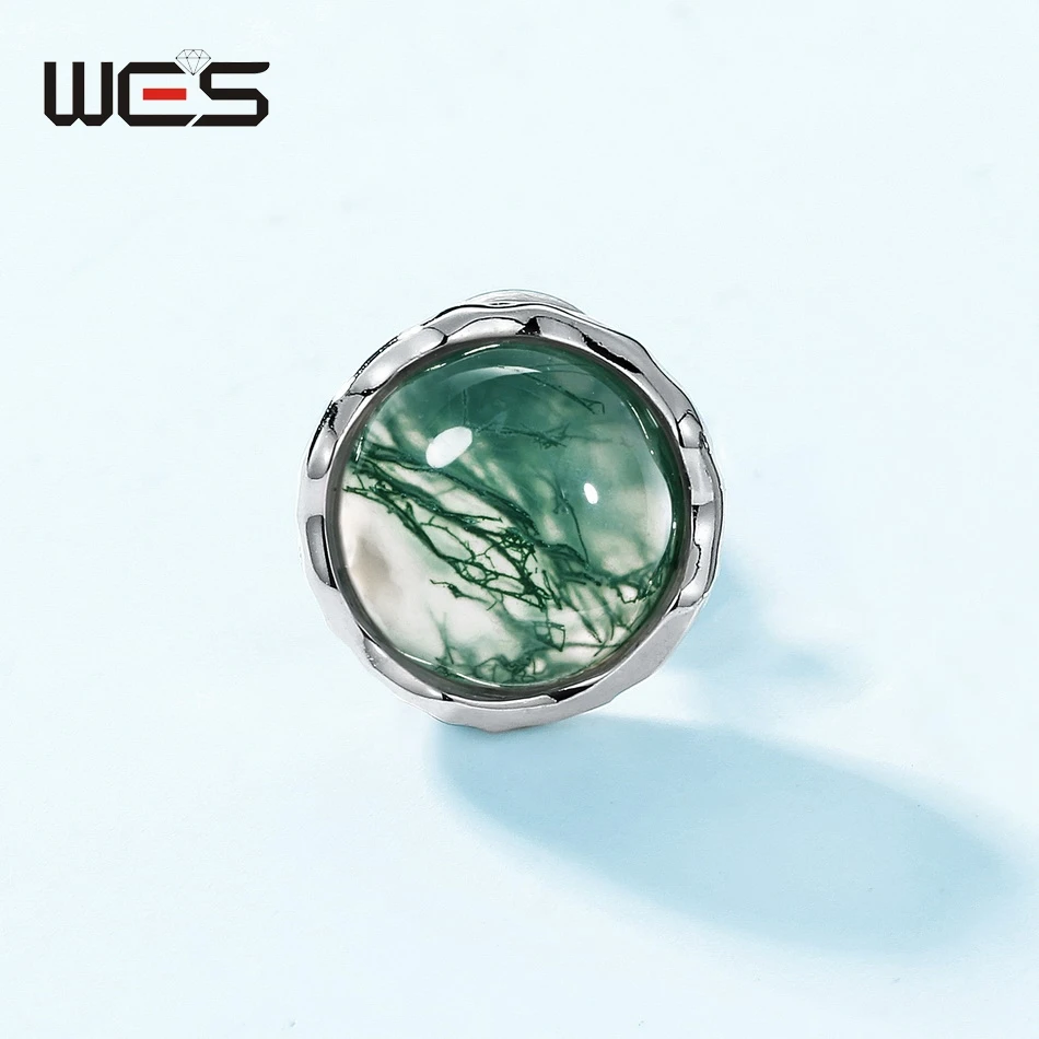 WES 925 Sterling Silver Stud Earrings for Woman Natural Moss Agate 8*8mm Fashion Valentine Anniversary Gift Certified Jewelry