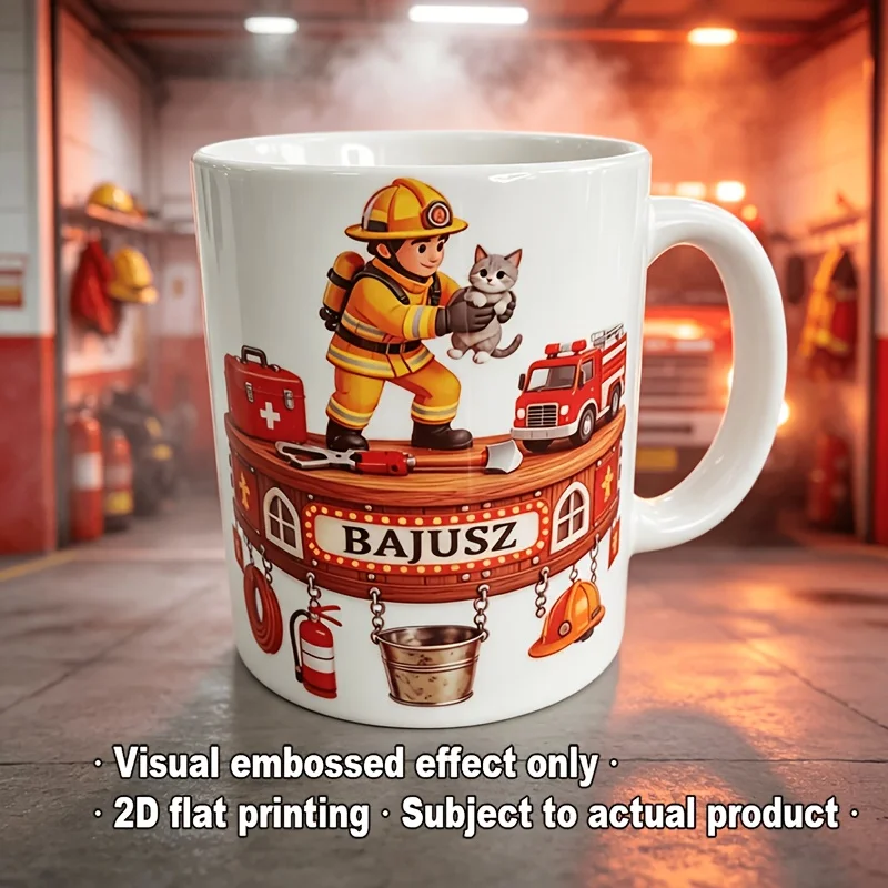 Custom Firefighter Rescue Coffee Mug 2D Flat Printing Cute Cat Fire Engine Design Gift for Fireman Father Day Home Office