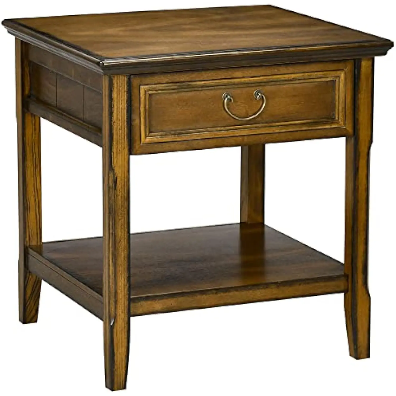 

Vintage Farmhouse Side Table Storage End Table with Handle Drawer & Shelf for Living Room, Dark Coffee