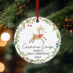 Babys First Xmas Ornament 2024 Babys First Christmas Reindeer Ornament for Baby with Name and Date Personalized Baby's 1st Gift