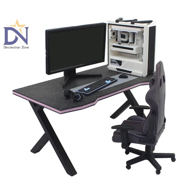 Esports Gaming Furniture Set for 1/12 Scale Dollhouse Decoration: Desk, Chair, Keyboard