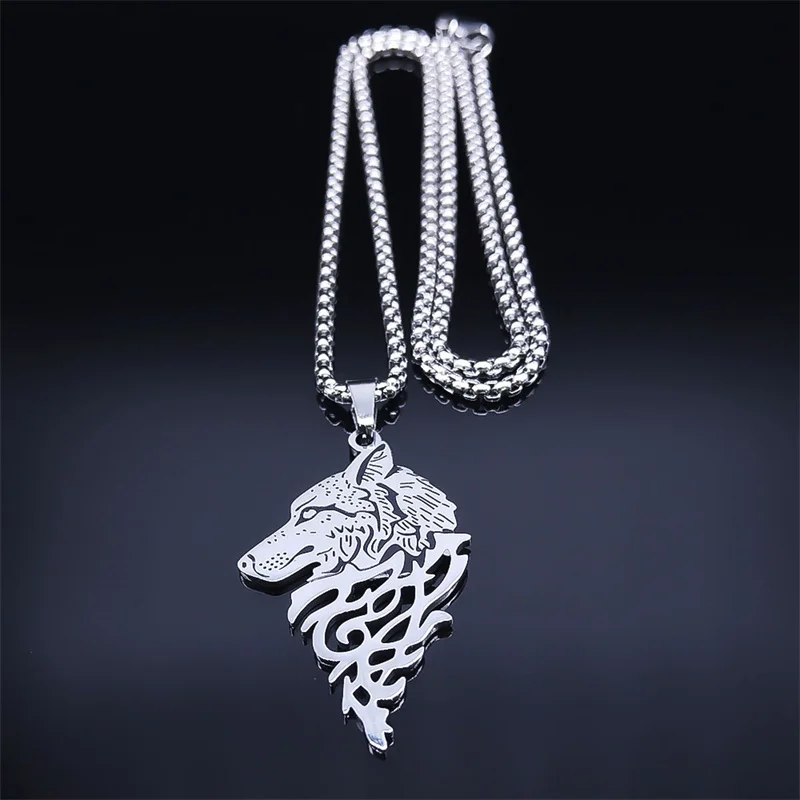 Viking Wolf Head Pendant Necklace Stainless Steel Punk Vintage Animal Cool Stuff Men\'s Chain Party Jewelry Gift collar hombre