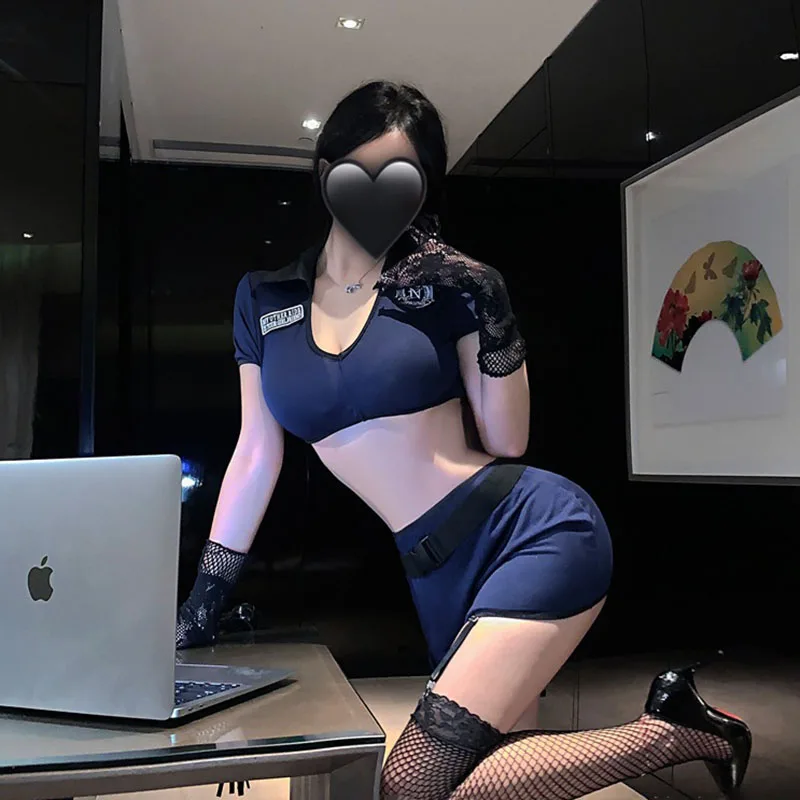 زي الشرطة المثير للعب الأدوار للنساء باللون الأزرق مكون من قطعتين زي شرطية للهالوين ملابس إغراء خيالية مثيرة لعبة الزوجين #3