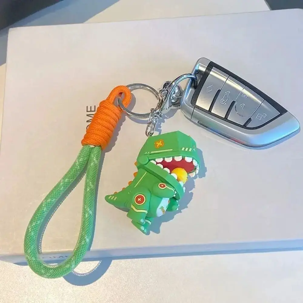 Eat Chicken Mechanical Dinosaur Keychain Mecha Colored Rope Mechanical Dinosaur Keyring Fashion PVC Dinosaur Figure Keychain