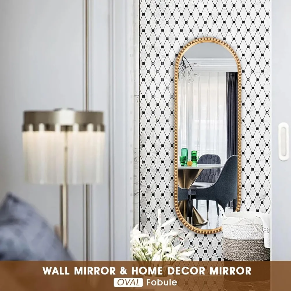 Full Length Mirror, 16"x47" Metal Beaded Frame Mirror Wall, Large Hanging Dressing Floor Mirror Bedroom, Living Room, Entryway