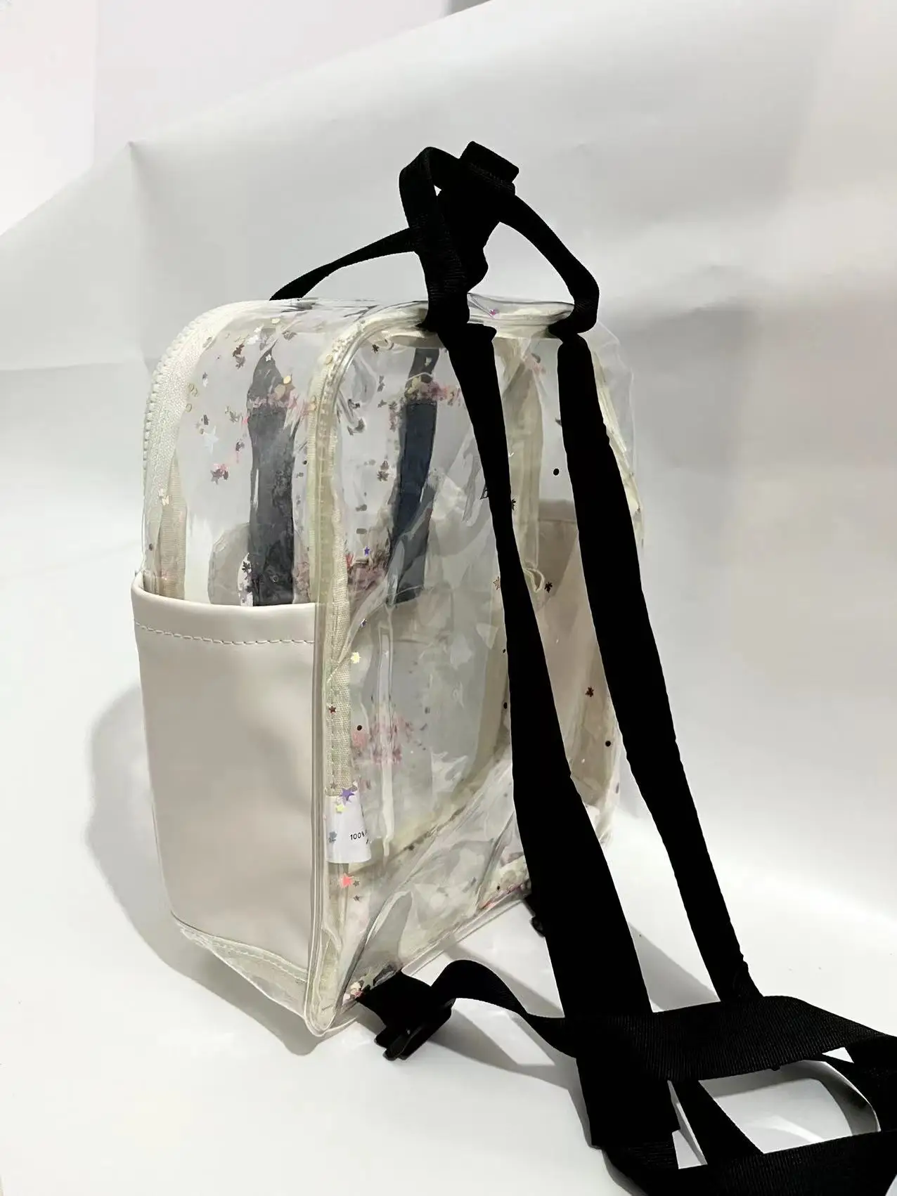 New Beige Transparent Sequins Dog Ears Children\'s Backpack Little Girls Sequins Star Backpack