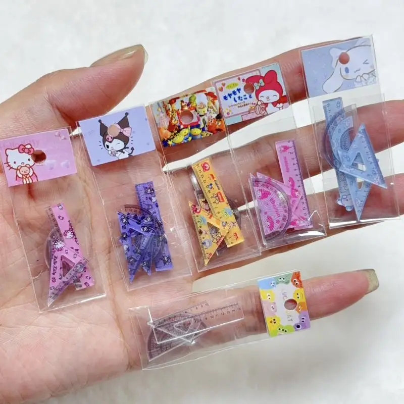 4PCS Puppenhaus Miniatur Lineal Modell Set Cartoon Meine Schule Liefert Nette Anime Lernen Szene Dekoration