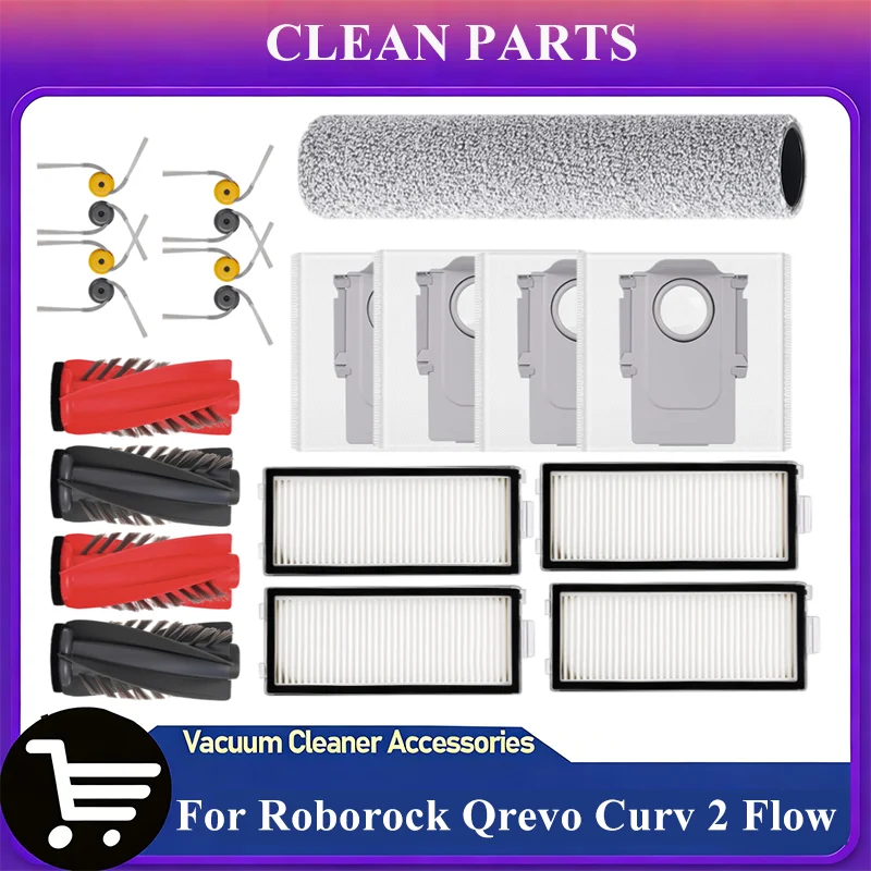 Ersatzteile für (Roborock Qrevo Curv2 Flow P20 Running Water) Roboterstaubsauger Hauptbürste, Seitenbürste, HEPA-Filter, Rollenmopp