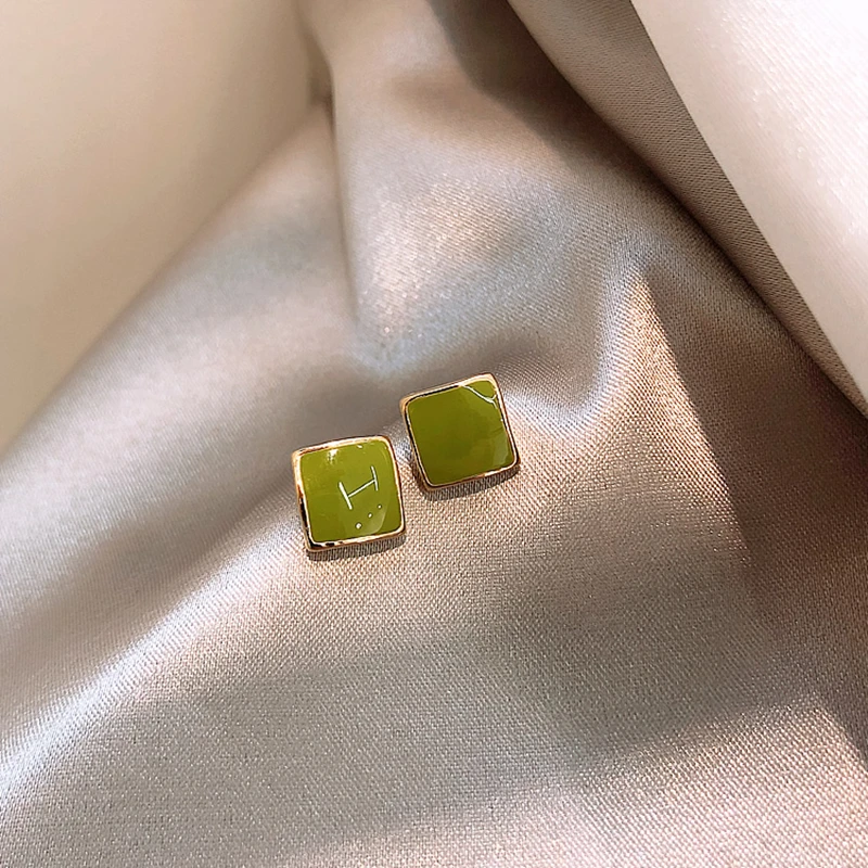 Trending Green Square Stud Earring Fashion Design Small Cute Korean Earrings for Women Trendy Jewelry Elegant Gifts 2023