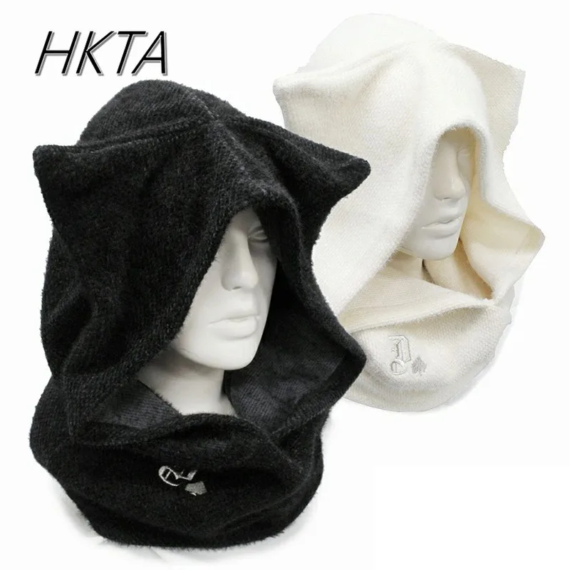 Japanese Harajuku Embroidery New Plush Dark Series Hat Student Boys and Girls Cat Ears Hats Scarf Winter Hat Y2K Halloween Cap