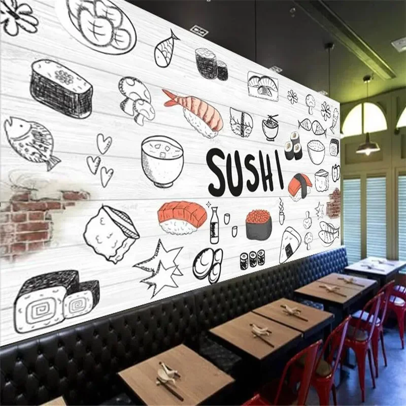 Custom Japanese Cuisine Sushi Restaurant Wall Paper 3D Snack Bar Industrial Decor Background Mural Wallpaper Papel De Parede 3d