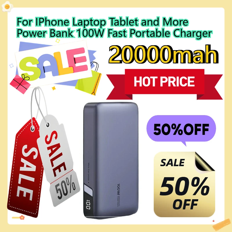 

For IPhone Laptop Tablet and More 20000mAh Power Bank 100W Fast Portable Charger