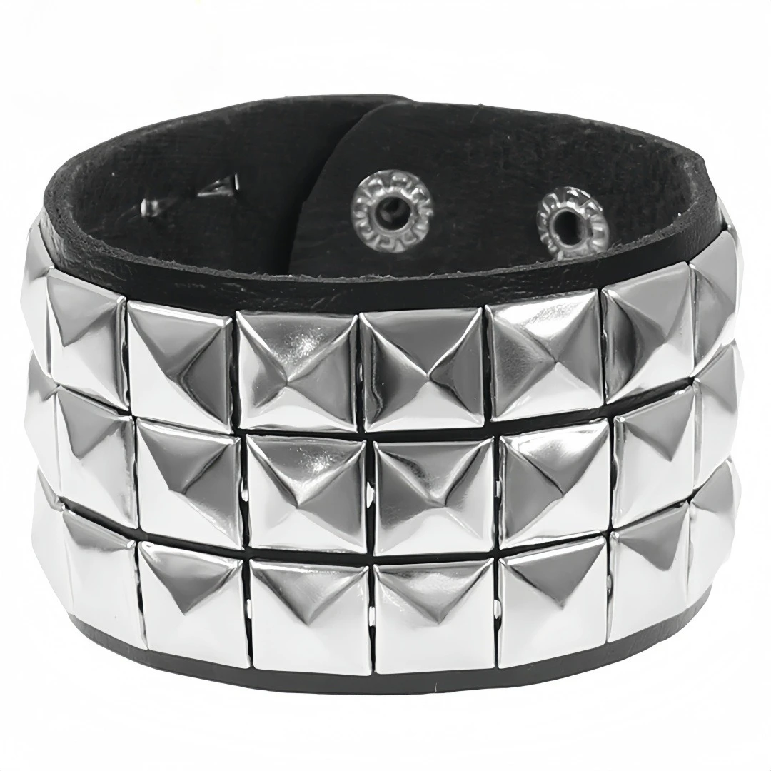 Punk Rock Bracelet Men Black Cuff Leather Bracelet Wristband Metal Rivets Stud Charm Wrap Bangle Women Rock Gothic Jewelry Gift