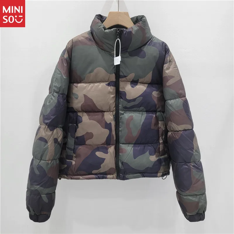 

Miniso 2025 Winter Camouflage Puffer Jacket, Short Design Thick Warm Coat for Women
