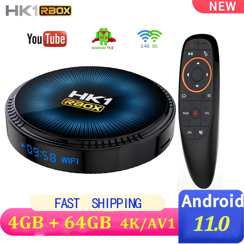 HK1 RBOX W2 Android 11 Smart TV Box Amlogic S905W2 4GB 64GB Support AV1 4K HD Media Player 2.4G 5G Dual Wifi BT Set top box