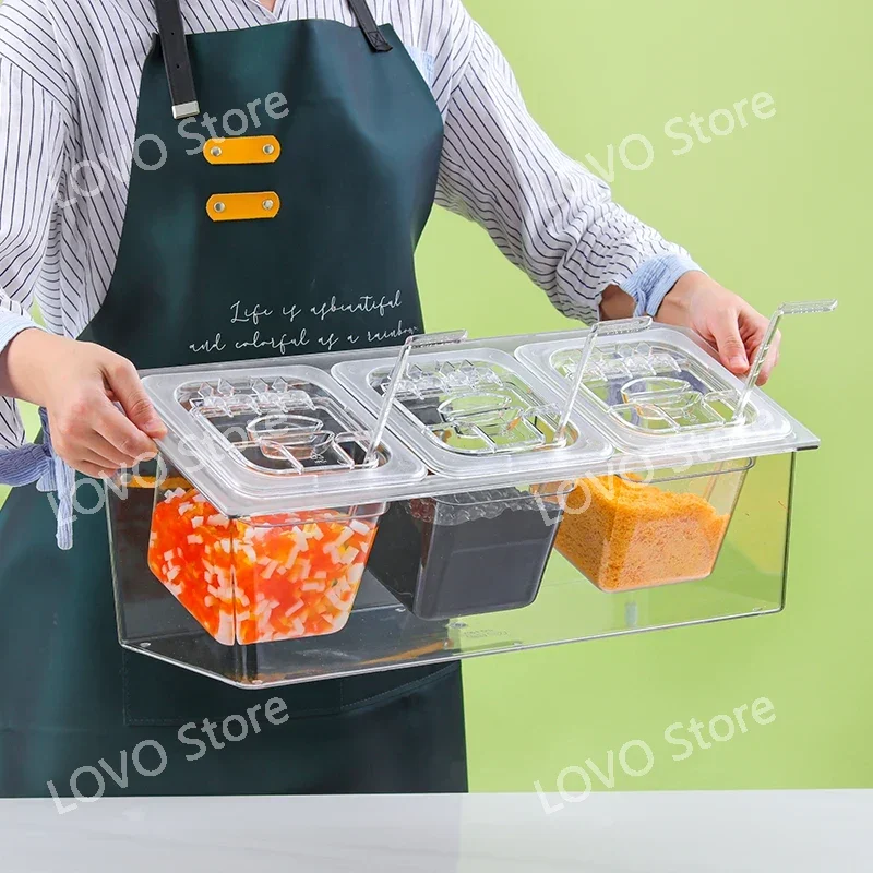 Ice powder small ingredient box, several pots and shelves, transparent ice fruit salvage stall, plastic with lid