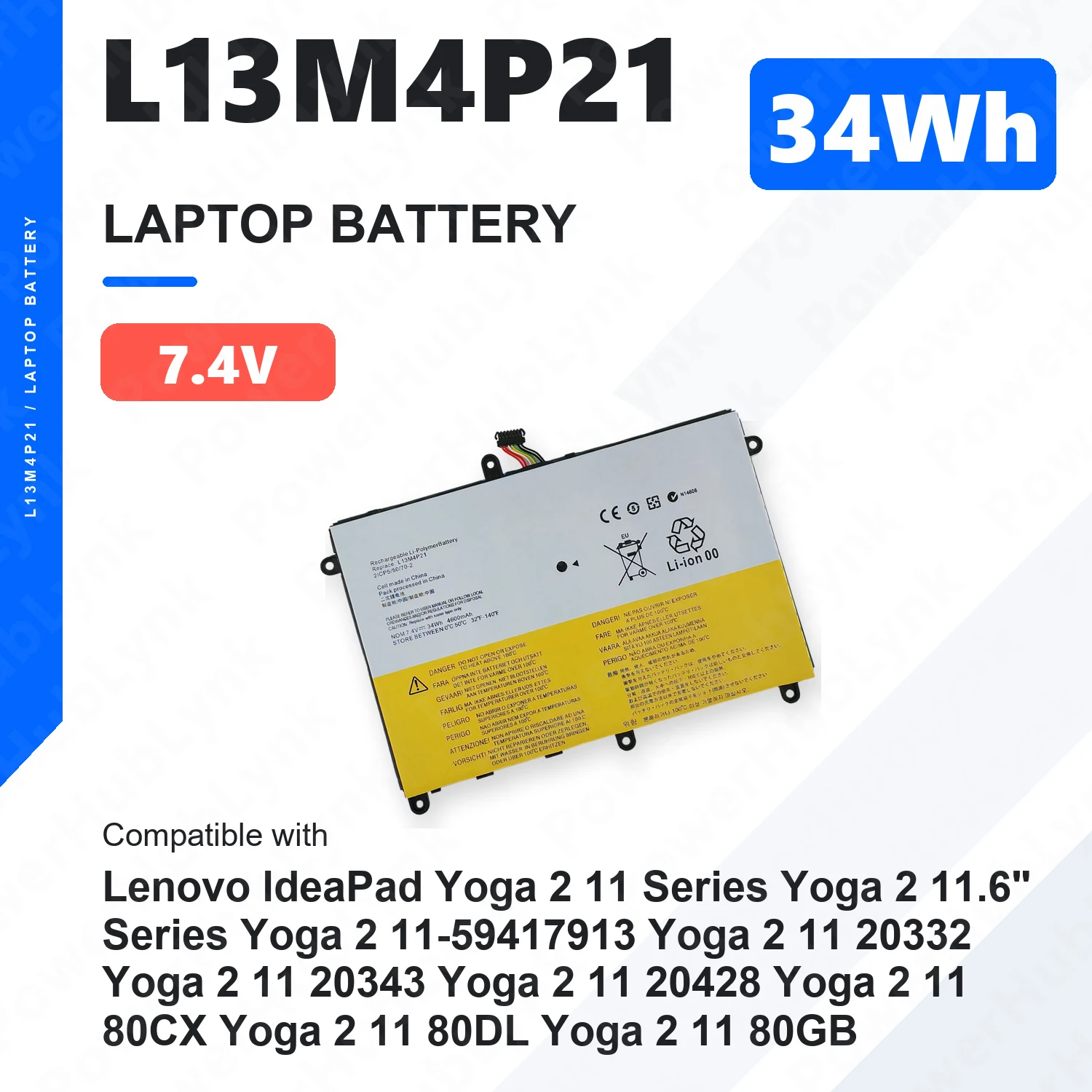 L13M4P21 7.4V 34Wh Laptop Battery For Lenovo Yoga 2 11 80CX L13L4P21