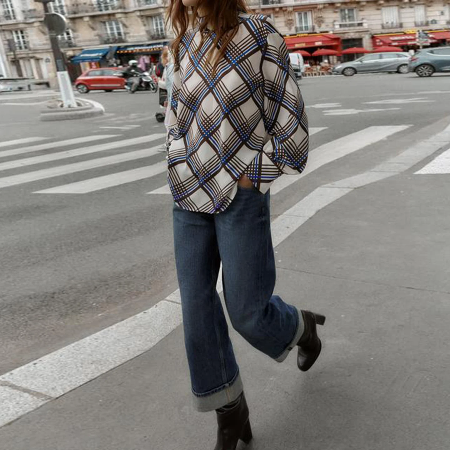 Z Faionable Plaid High Collar irt Women's Premium Quali 2025 New Arrival Versatile Personali Enhancing Autumn Lo...