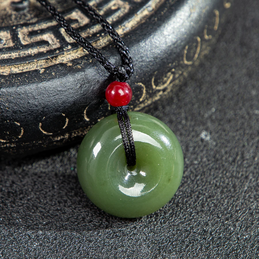 

TIMESWIND Natural Jade Green Peace Buckle Pendant Lucky Women Necklace with Certificate