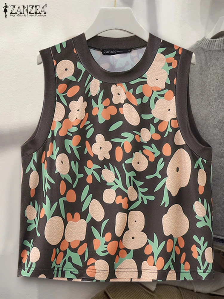 

ZANZEA Women Floral Printed Tanks Casual Loose Sleeveless Vests Holiday Bohemian O-Neck Tops 2025 Summer Chic Oversized Tunics