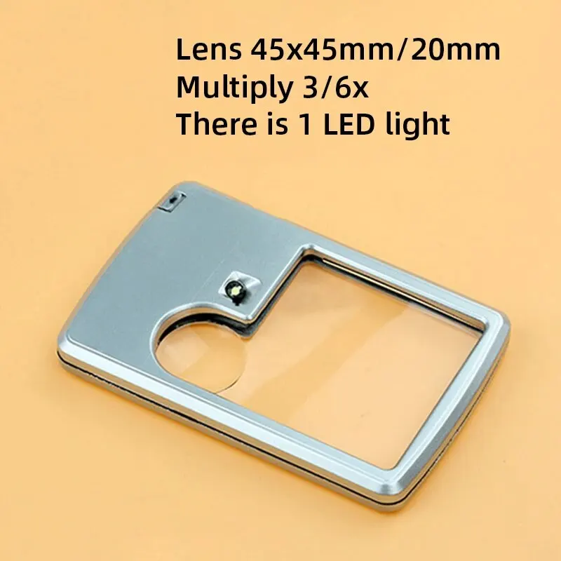 1 PC Card Magnifying Glass with Led Light Magnifying Glass 3 Times Or 6 Times Portable Reading for The Elderly