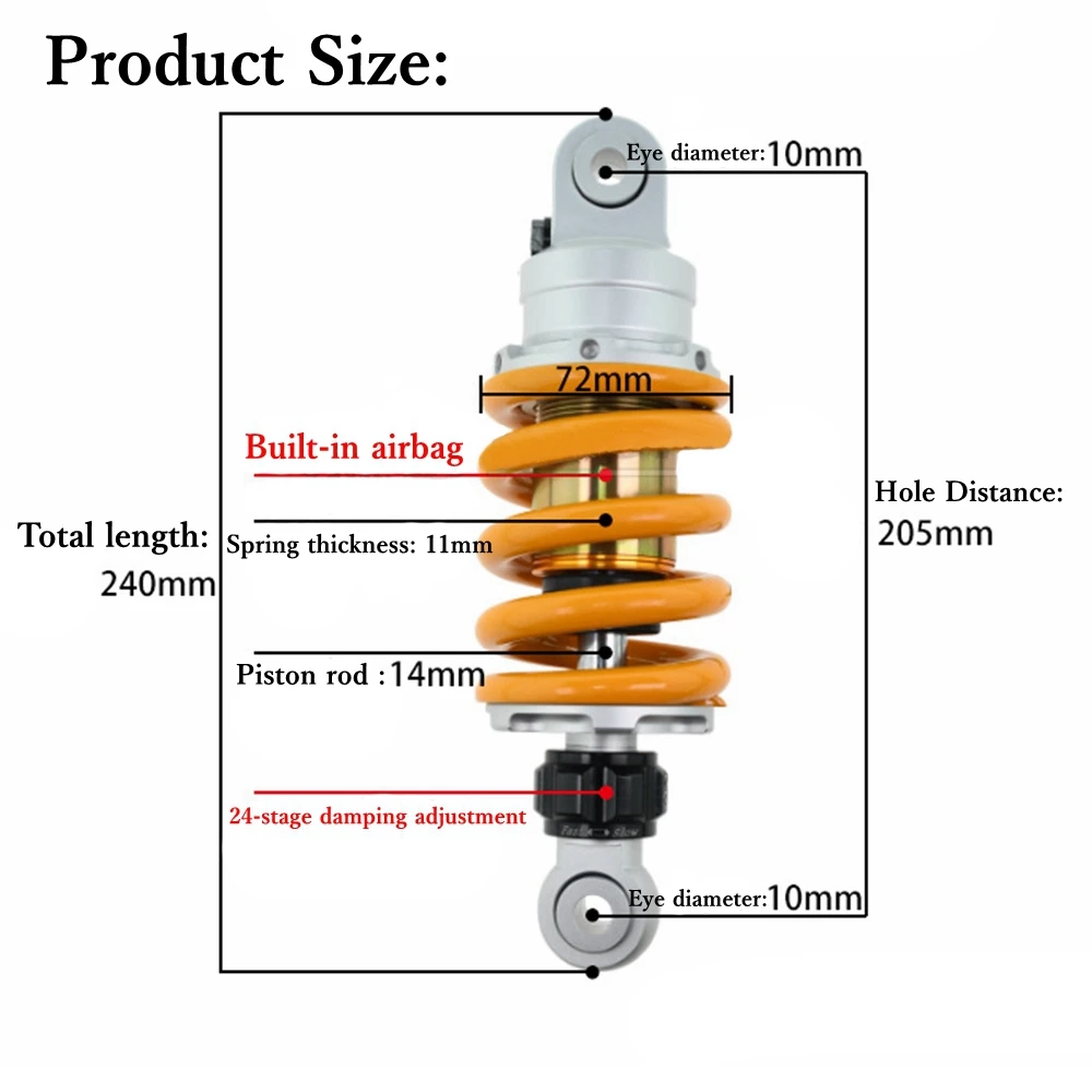 205mm Motorcycle Central Damping Shock Absorber Rear Suspension For Yamaha LC150 SPARK135 SNIPER135 Street Bike Dirt Sport Bike