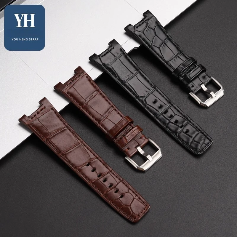 For IWC Engineer Series IW378510 Special Notch High Quality Crocodile Lea/ther Wristband Genuine Alligator Bracelet Black Brown