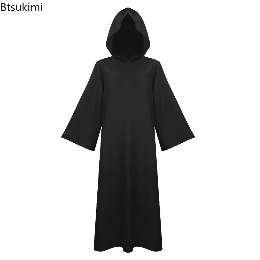 Medieval Multi Color Hooded Cloak Retro Wizard Jedi Long Sleeve Black Cloak Halloween Carnival Party Vampire Role Play Costume - view 4
