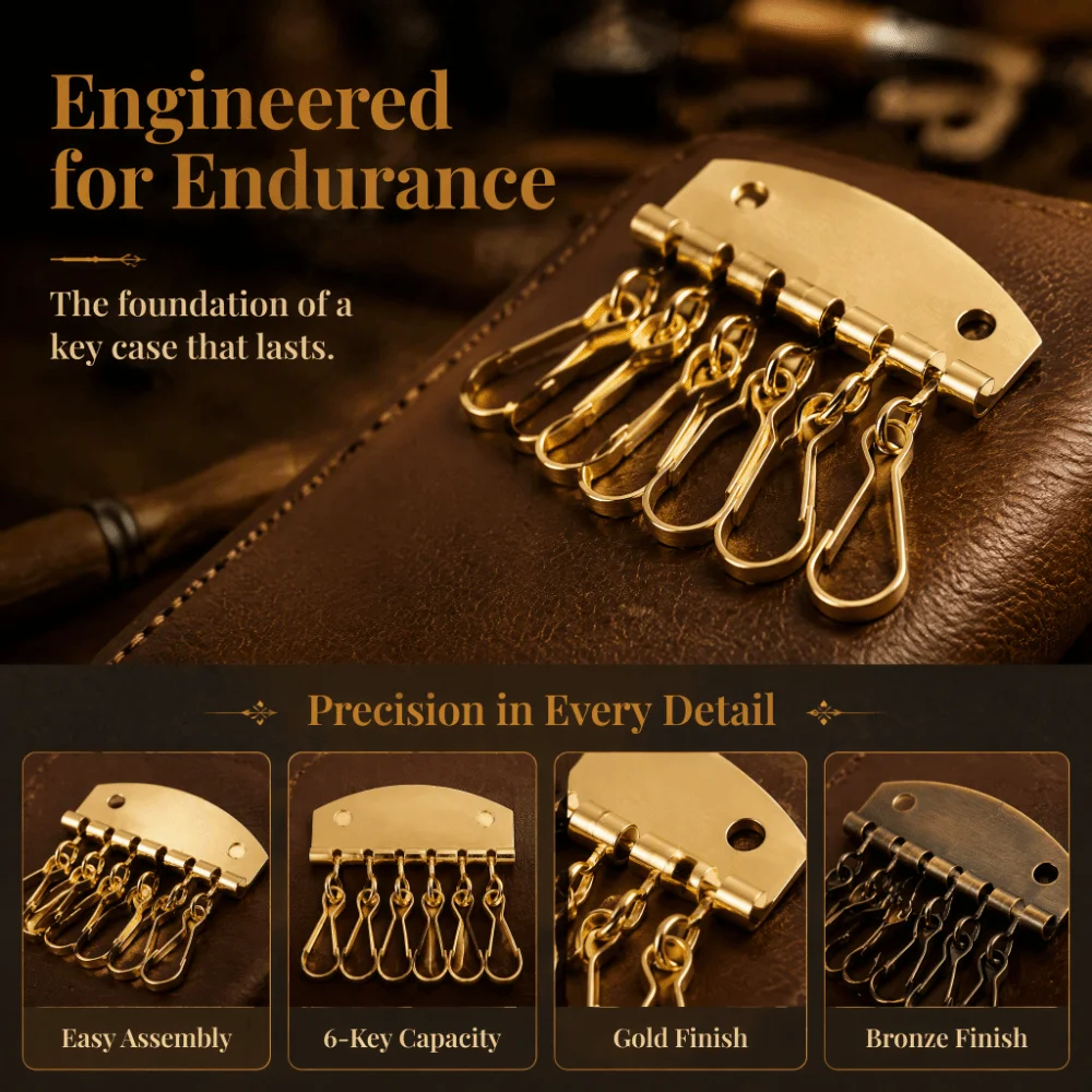 6 Hooks Clasp Clip Leather Keychain Gold/Bronze Color Key Organizer Design Key Case Holder Key Ring Organizer For DIY Crafting