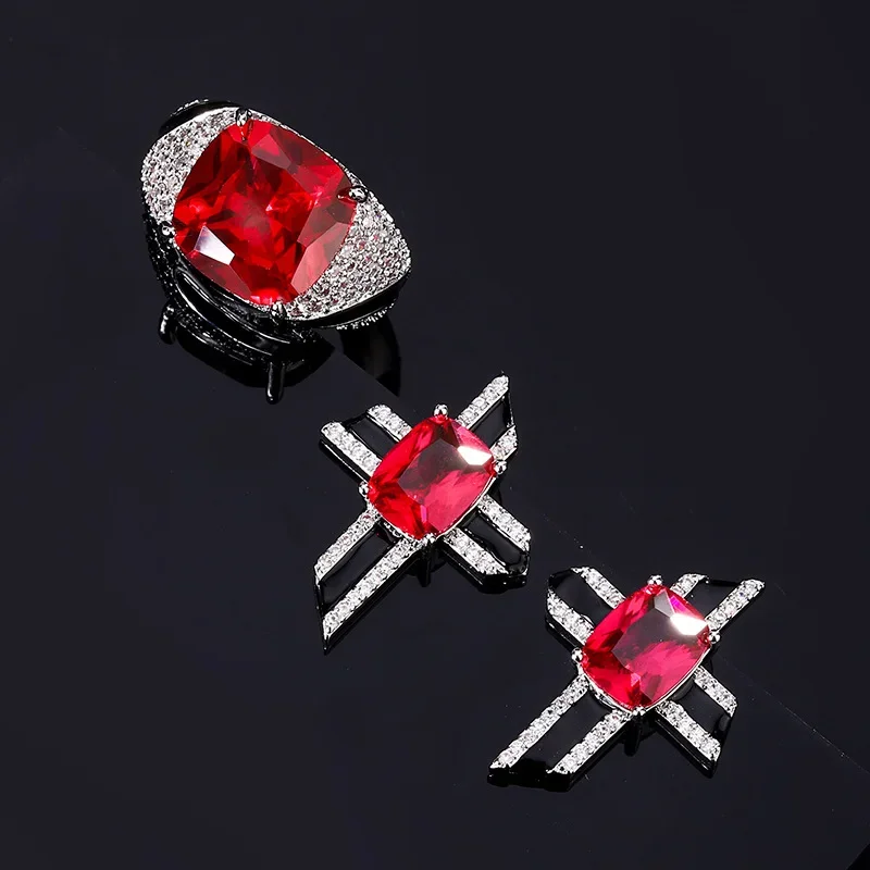 

Stunning Adjustable Red Gemstone Ring Earring with Cross Unique Design and Sparkling Accents for Women Jewelry Free Shipping