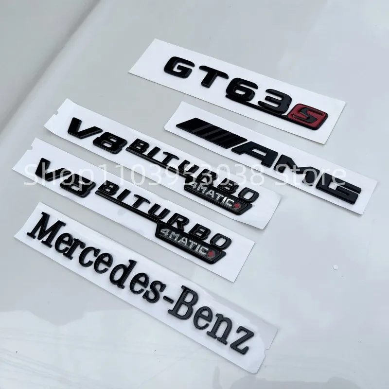 

3D ABS Glossy Black Logo GT63 Emblem Letters V8-BITurbo 4MATIC Fender Badge AMG Sticker For Mercedes Benz GT63 AMG Accessories